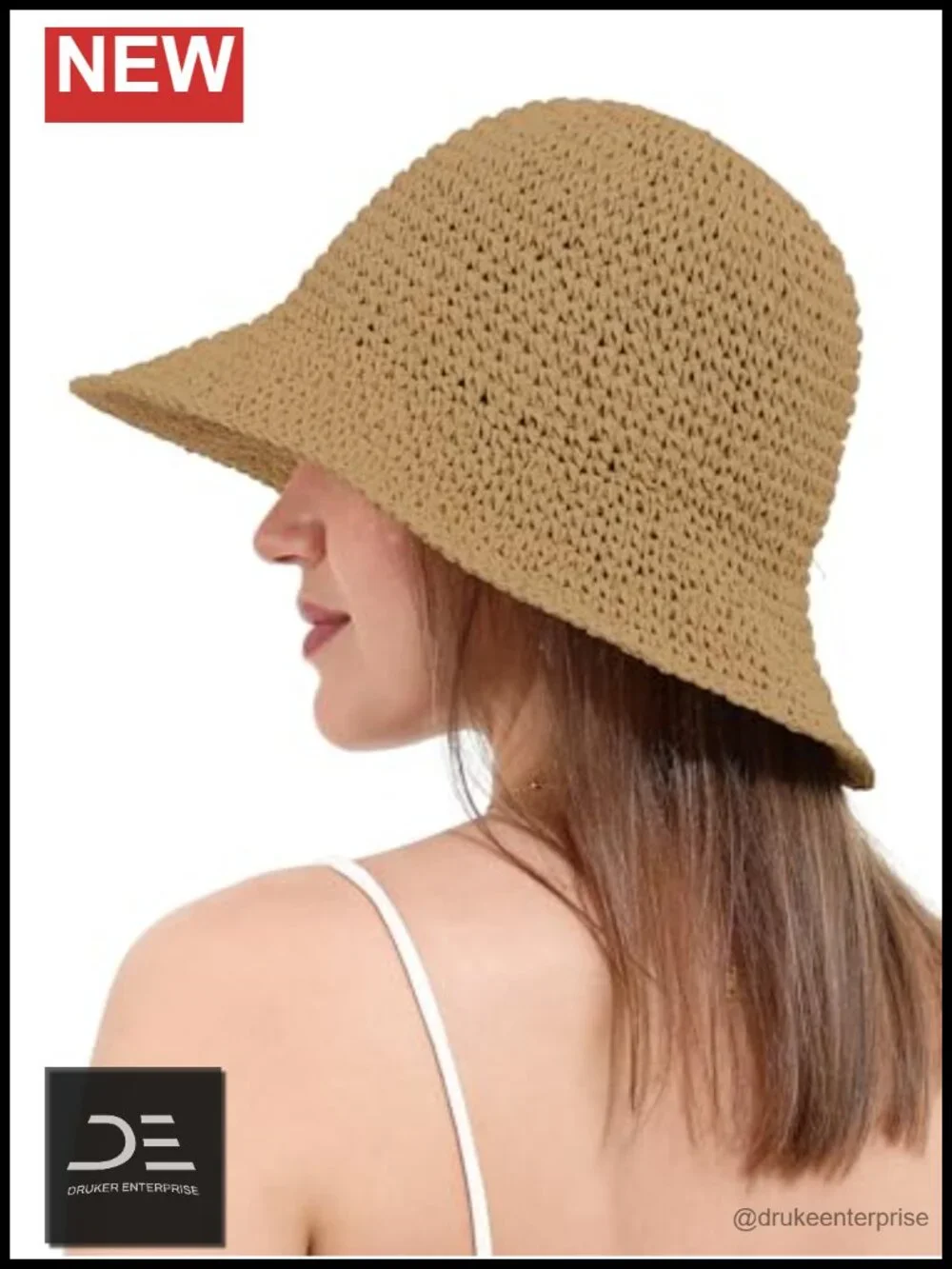 Handmade Crochet Straw Bucket Hat Sun Protection Travel Foldable Cap